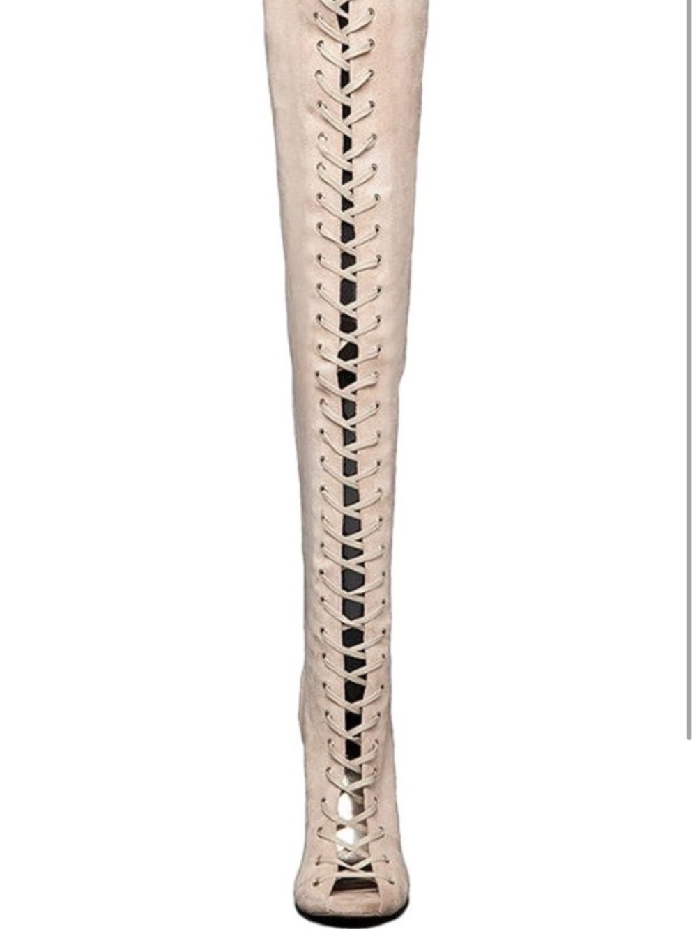 Peep Toe Thigh High Heel Boots Stiletto Lace-up Suede Shoes with Zipper